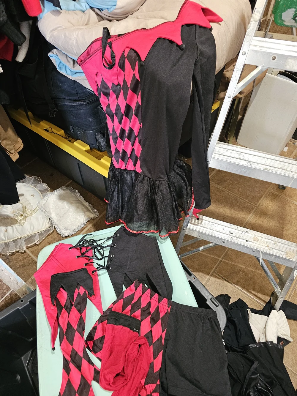 Girls Black and Hot Pink Harlequin Joker Costume Dress with Mask